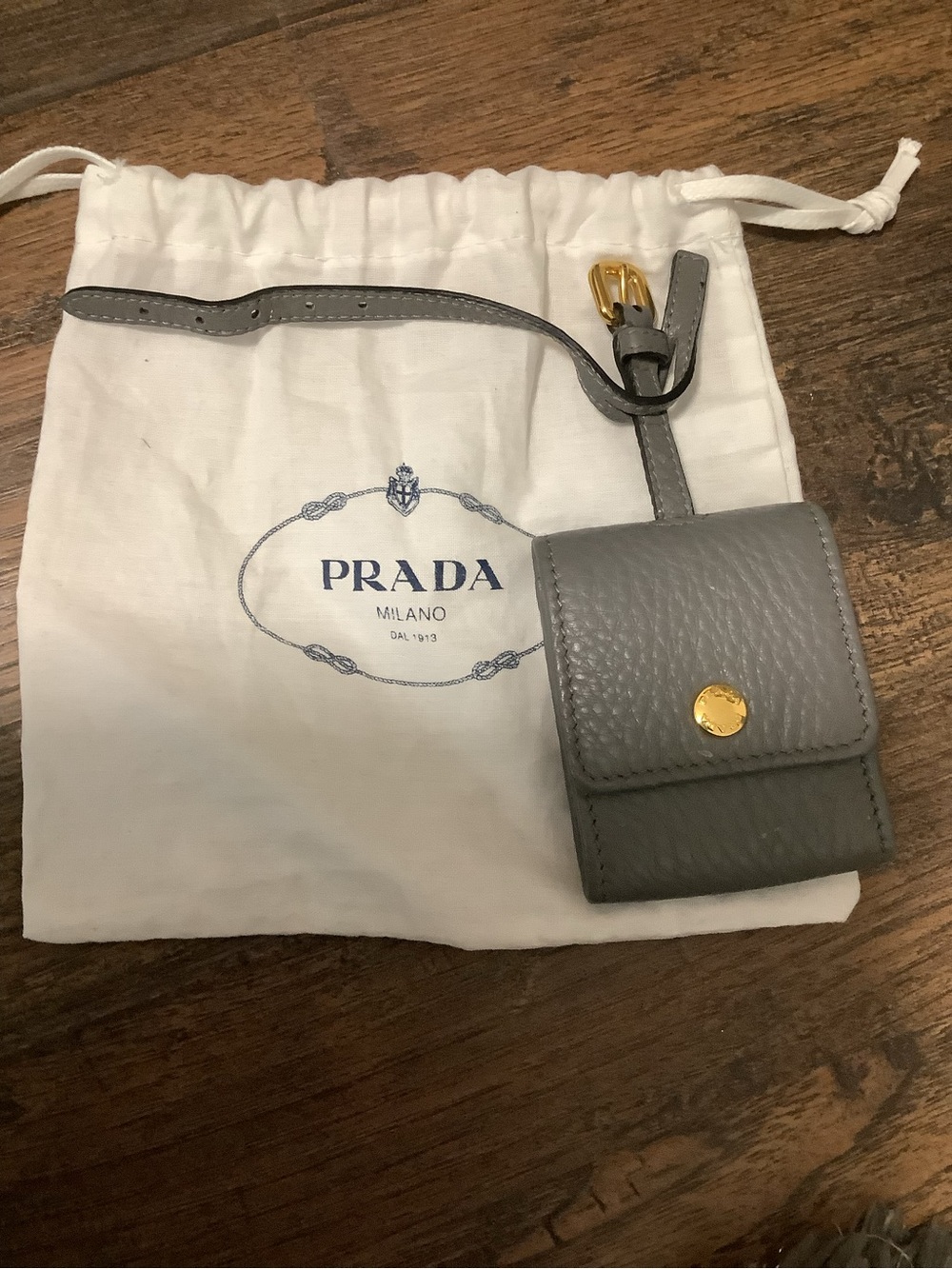 Prada Gray Leather Mini pouch with Gold-Tone dust bag